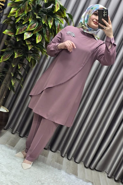 Kadın Tesettür Giyim Büyük Beden Çağla Krep İkili Takım - Resim 9