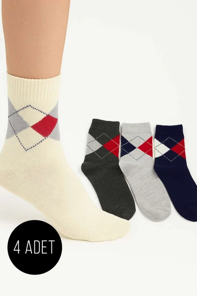 Kadın 4lü Ekose Havlu Soket Çorap Asorti 1 ürün görseli