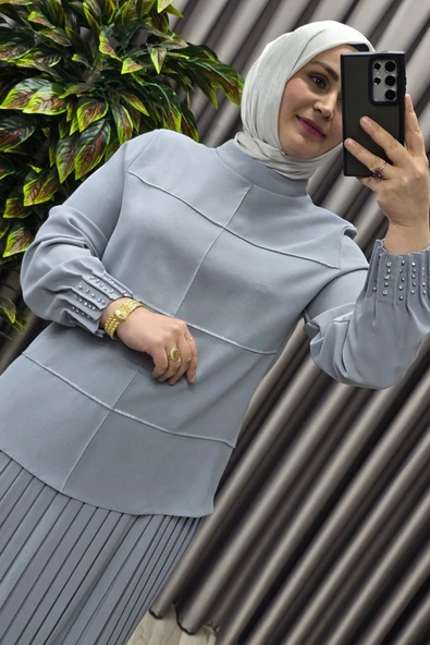 Kadın Tesettür Giyim Büyük Beden Krep Etekli Takım - Resim 4