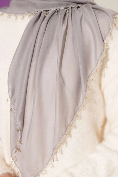 Mini Boncuk Detaylı Eşarp Kayrak Grisi - Resim 4