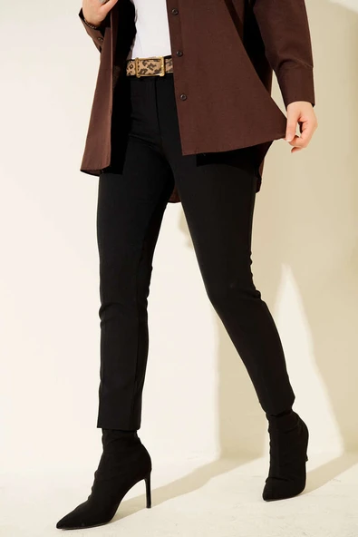 Yüksek Bel Kemerli Siyah Pantolon - Resim 2