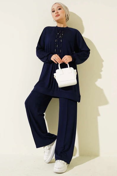 Taş Süslemeli Loyşa İkili Takım Lacivert ürün görseli 1