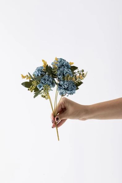 Yapay Ortanca Çiçeği 30 Cm 5 Dal Mavi