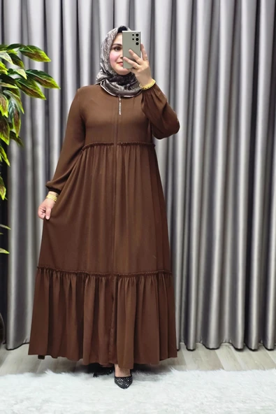 Kadın Tesettür Giyim Büyük Beden İki Katlı Ferace - Resim 5