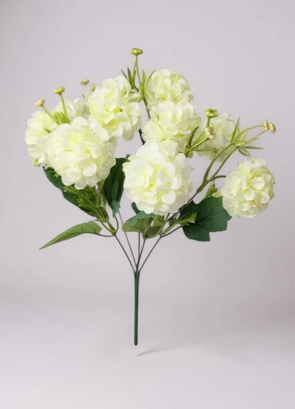 Yapay Çiçek Kartopu Krizantem Beyaz 5Dallı 10toplu Demet 30cm - Resim 2