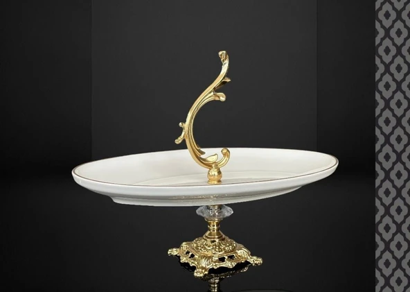 Efegil Bold Altın Yaldızlı 30x22cm Porselen Ayaklı Kayık Sunumluk Tutamaçlı ürün görseli 1