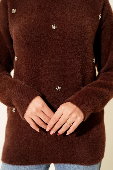 Serpme Taş Detaylı Sakallı Tunik Kahve - Resim 4