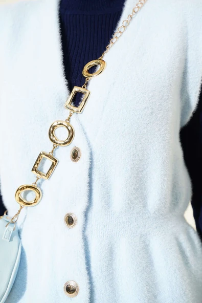 Bel Lastikli Sakallı Triko Yelek Bebe Mavi - Resim 4