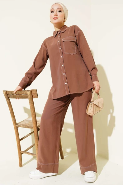 Gömlek Yaka Tek Cepli İkili Takım Taba ürün görseli 1