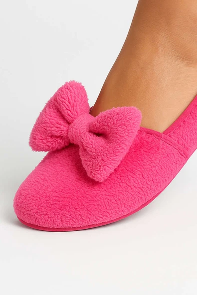 Kadın Kurdeleli Peluş Patik Fuşya - Resim 2