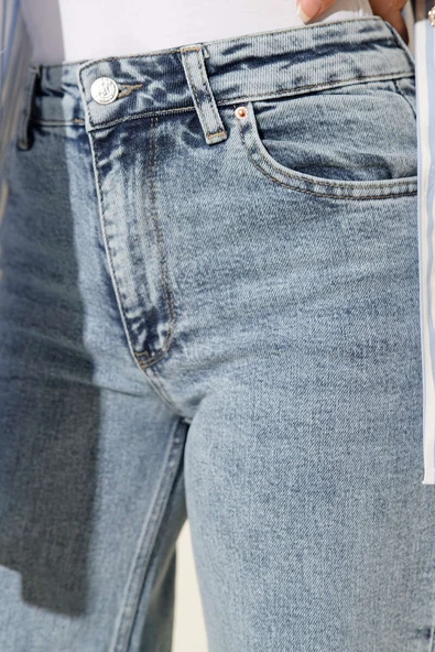 Çift Cepli Palazzo Kot Pantolon Açık Kar - Resim 4