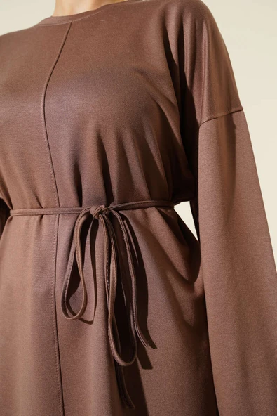 Yan Yırtmaçlı Duble Kol Tunik Kestane - Resim 4