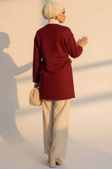 Yan Bağlamalı Kaşe Ceket Bordo - 3