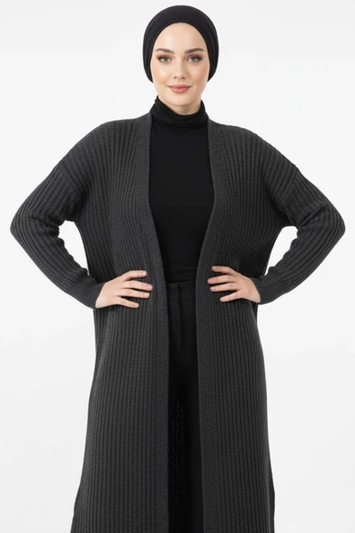 Salaş Fitilli Uzun Hırka Antrasit - Resim 2