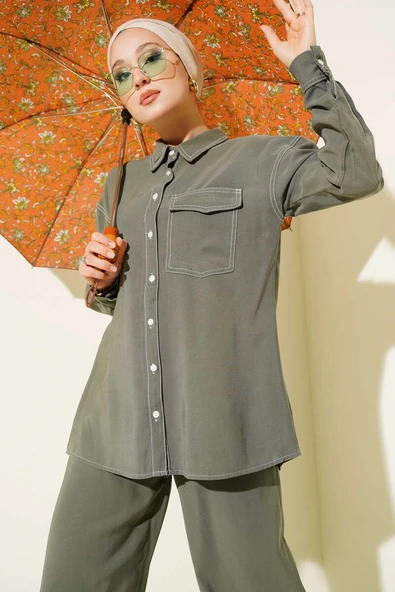 Gömlek Yaka Tek Cepli İkili Takım Haki ürün görseli 1