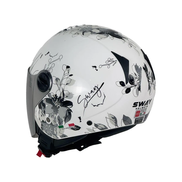 Sway 715 Siyah Vizörlü Yarım Motosiklet Scooter Kaskı L Beden Iris White Grey Bayan Scooter Kaskı - Resim 3