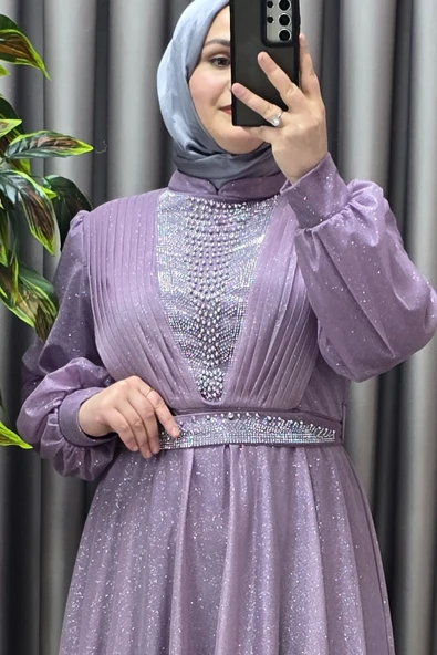 Kadın Tesettür Giyim Büyük Beden Simli Kübra Abiye ürün görseli 1