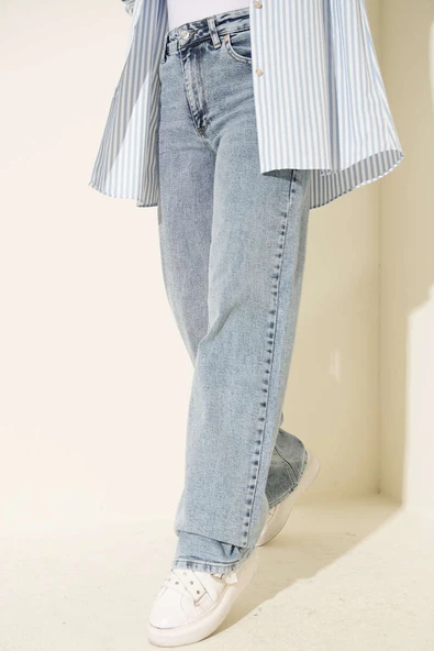 Yüksek Bel Baggy Pantolon Kar Orta ürün görseli 1