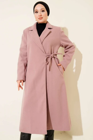 Yan Bağcıklı Kaşe Kaban Pudra - 2