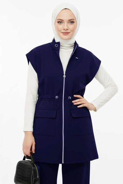 Yelekli Bel Lastik Detaylı İkili Takım Lacivert - Resim 2