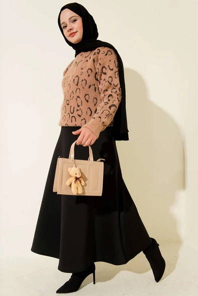 Leopar Desenli Sakallı Kazak Latte - Resim 2