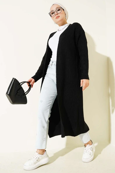 Salaş Fitilli Uzun Hırka Siyah ürün görseli