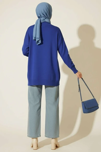 Bisiklet Yaka Merserize Tunik Saks - Resim 3