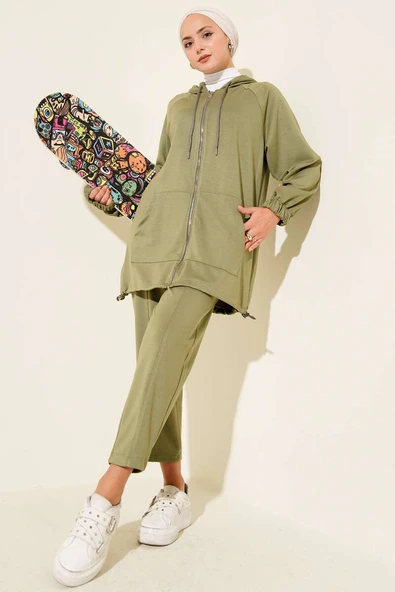 Önü Fermuarlı Kapşonlu İkili Takım Çağla Yeşili ürün görseli 1