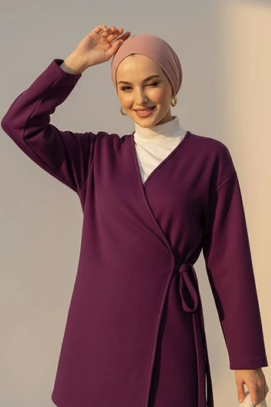 Yan Bağlamalı Kaşe Ceket Mor