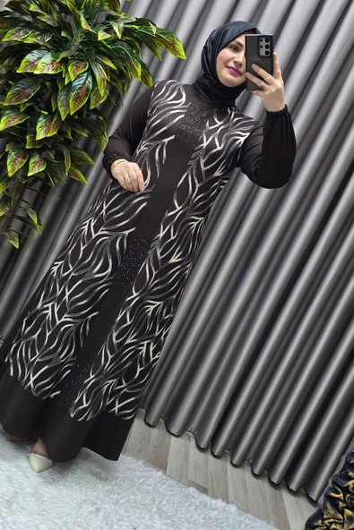 Kadın Tesettür Giyim Büyük Beden Çakma Yelek Elbise - Resim 8