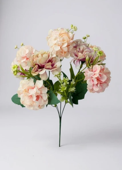 Yapay Çiçek Kartopu Krizantem Pudra Pembe 5Dallı 10toplu Demet 30cm - Resim 2