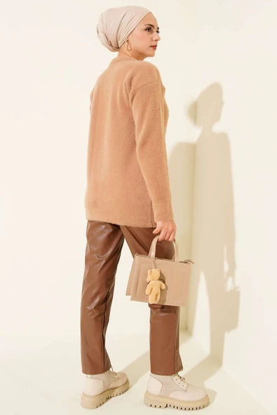 Serpme Taş Detaylı Sakallı Tunik Latte - Resim 3