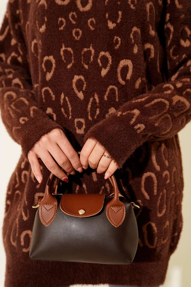 Leopar Desenli Sakallı Tunik Kahve Latte - Resim 4