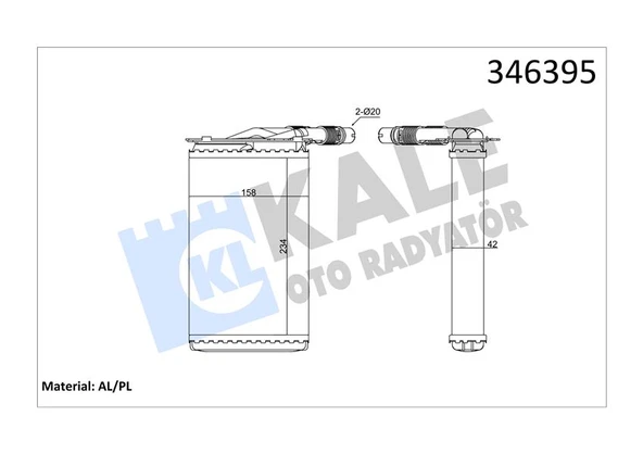 KALE 0583892AL 346395 KALORİFER RADYATÖRÜ KNG-KNG EXPRESS 1.4-1.6 16V-1.5 DCI-1.9DTI-1.9DCI 234x158 7701205538-2711500QAE ürün görseli