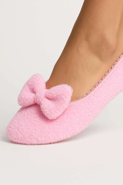 Kadın Kurdeleli Peluş Patik Pembe - Resim 2