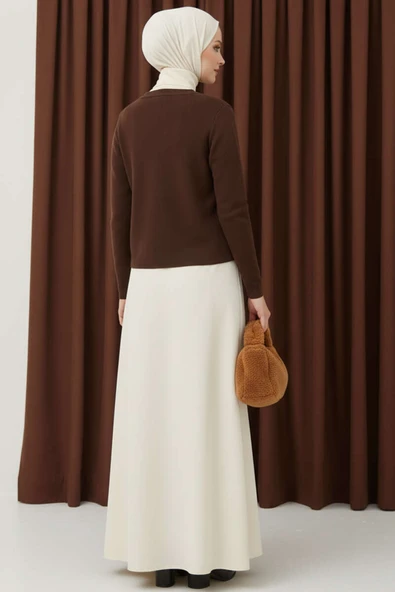 Gold Düğme Detaylı Kısa Triko Hırka Kahve - Resim 3