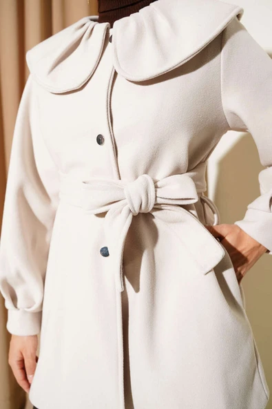 Bebe Yaka Detaylı Kaşe Kaban Taş - Resim 4