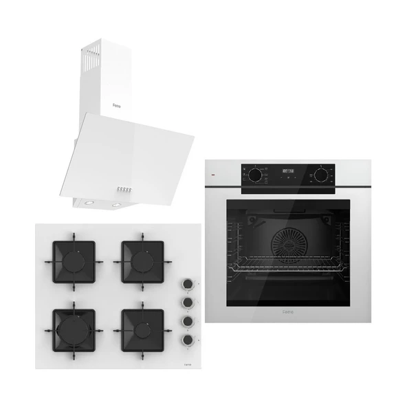 Ferre White FryArt 3 Lü Ankastre Set ( QEP63CB - SS206 - D081-SA ) A++ Sessiz Davlumbaz ürün görseli 1