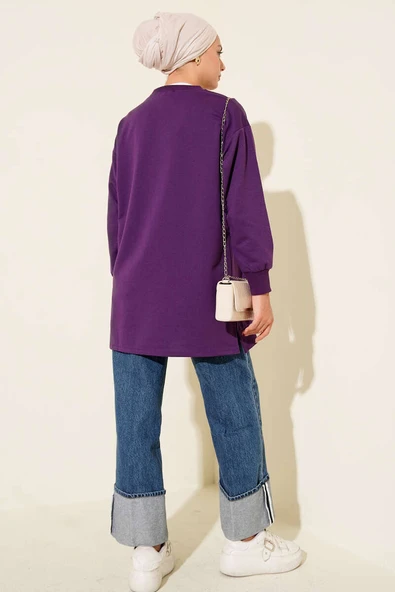 Kelebek Baskılı İki İplik Tunik Mor - Resim 3