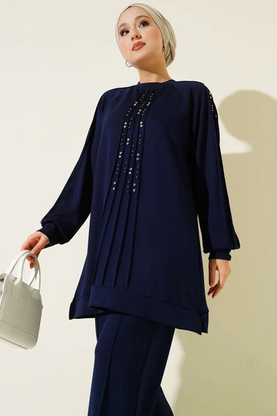 Taş Süslemeli Loyşa İkili Takım Lacivert - Resim 2