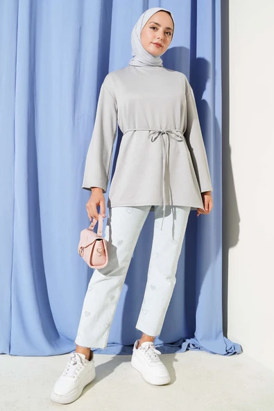 İspanyol Kol Bağcıklı Tunik Gri - Resim 2