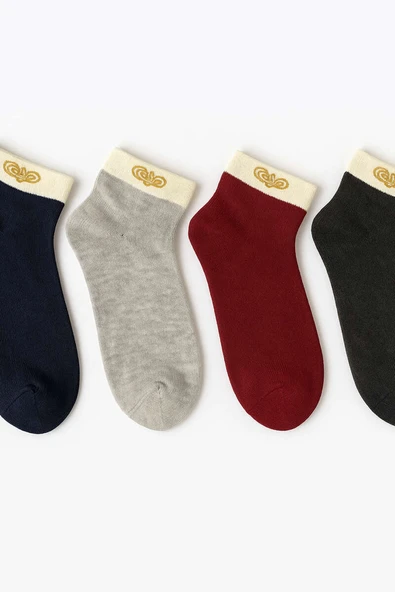 Kadın Desenli 4lü Havlu Patik Çorap Asorti 1 - Resim 2