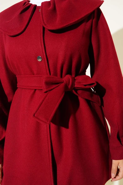 Bebe Yaka Detaylı Kaşe Kaban Bordo - 4