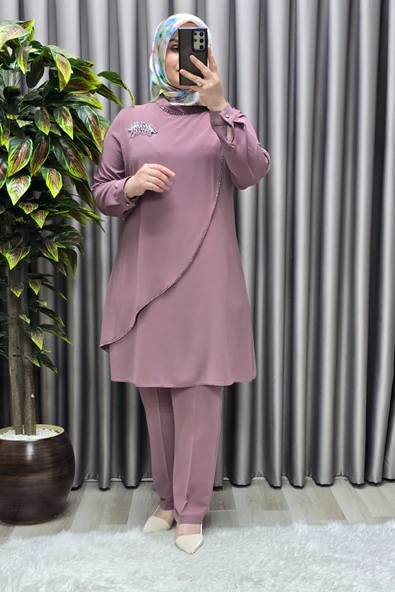 Kadın Tesettür Giyim Büyük Beden Çağla Krep İkili Takım - Resim 8