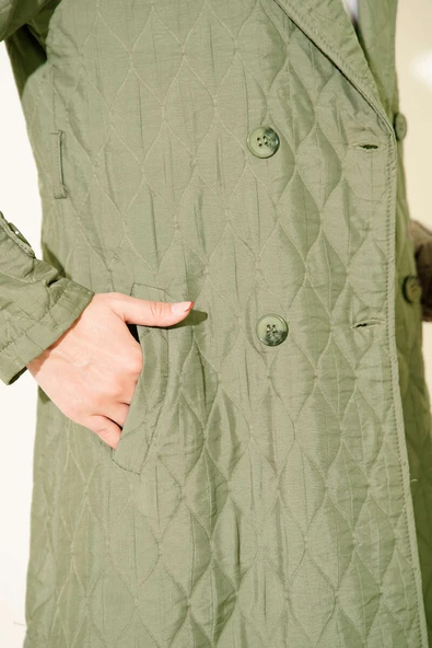 Kuşaklı Kapitone Kap Haki - Resim 4