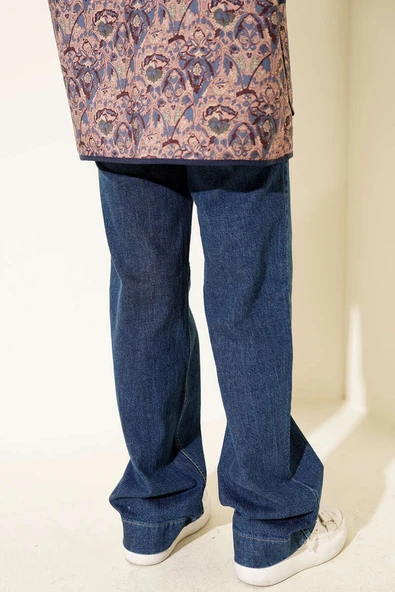 Üst Cepli Palazzo Kot Pantolon Mavi - Resim 3