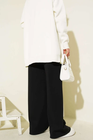 Beli Lastik Detaylı Çımalı Pantolon Siyah - Resim 3