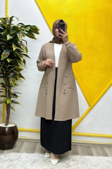 Kadın Büyük Beden Ottoman Cepli Çelik Hırka - Resim 7