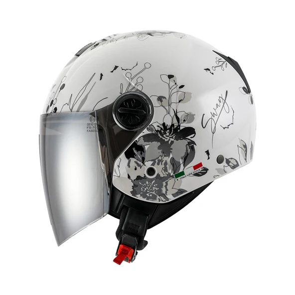 Sway 715 Siyah Vizörlü Yarım Motosiklet Scooter Kaskı S Beden Iris White Grey Bayan Scooter Kaskı ürün görseli