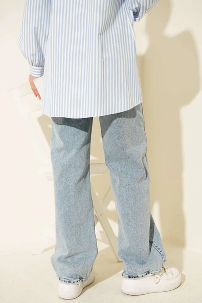 Yüksek Bel Baggy Pantolon Kar Orta - Resim 3